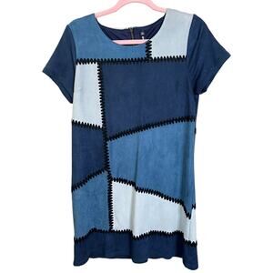 Design Lab Lord & Taylor blue faux suede patchwork pattern dress Med